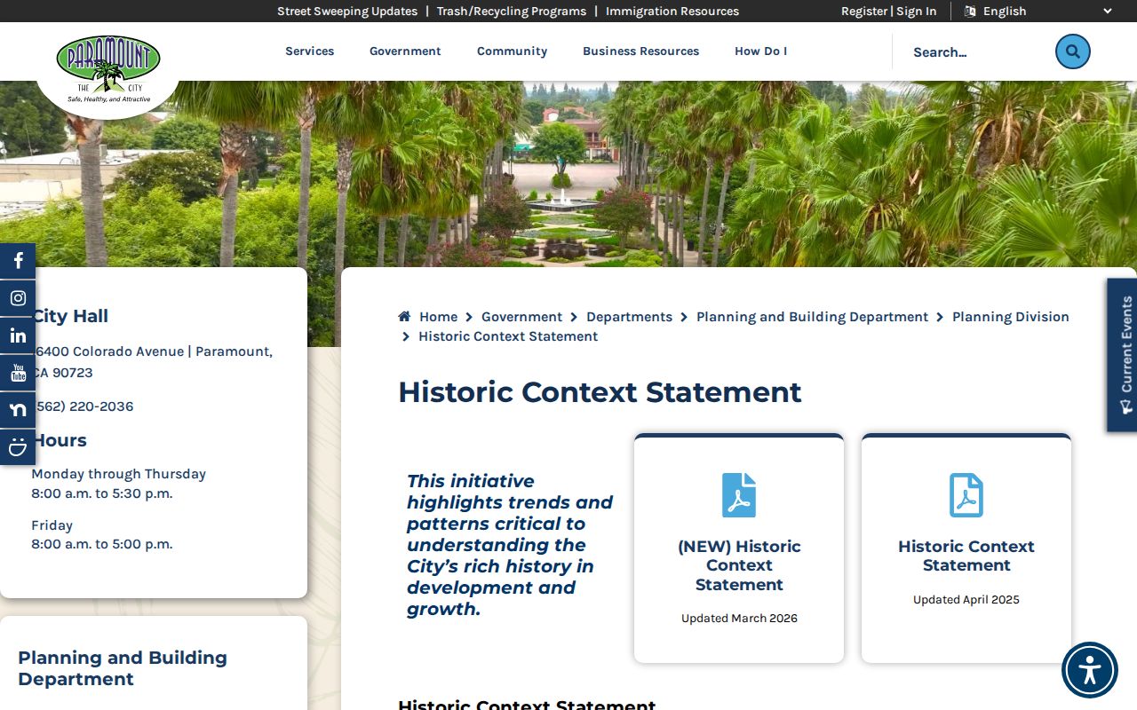 Paramount city directory view of the Paramount Historic Context Statement