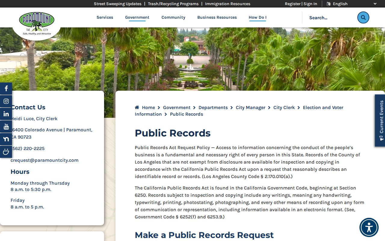 Paramount residents directory public records request route