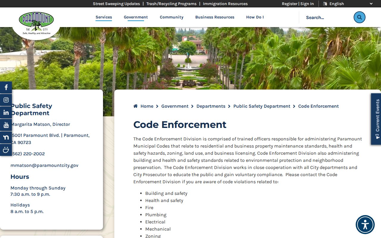 Paramount neighbors: city code enforcement records and reporting channel