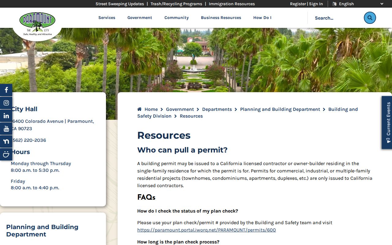 Paramount neighbors: city permit status and permit file guidance