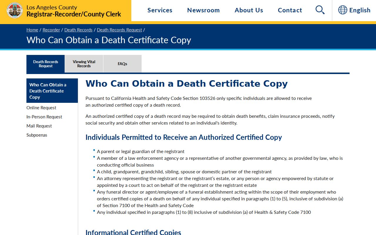 Paramount previous residents reference for county death records