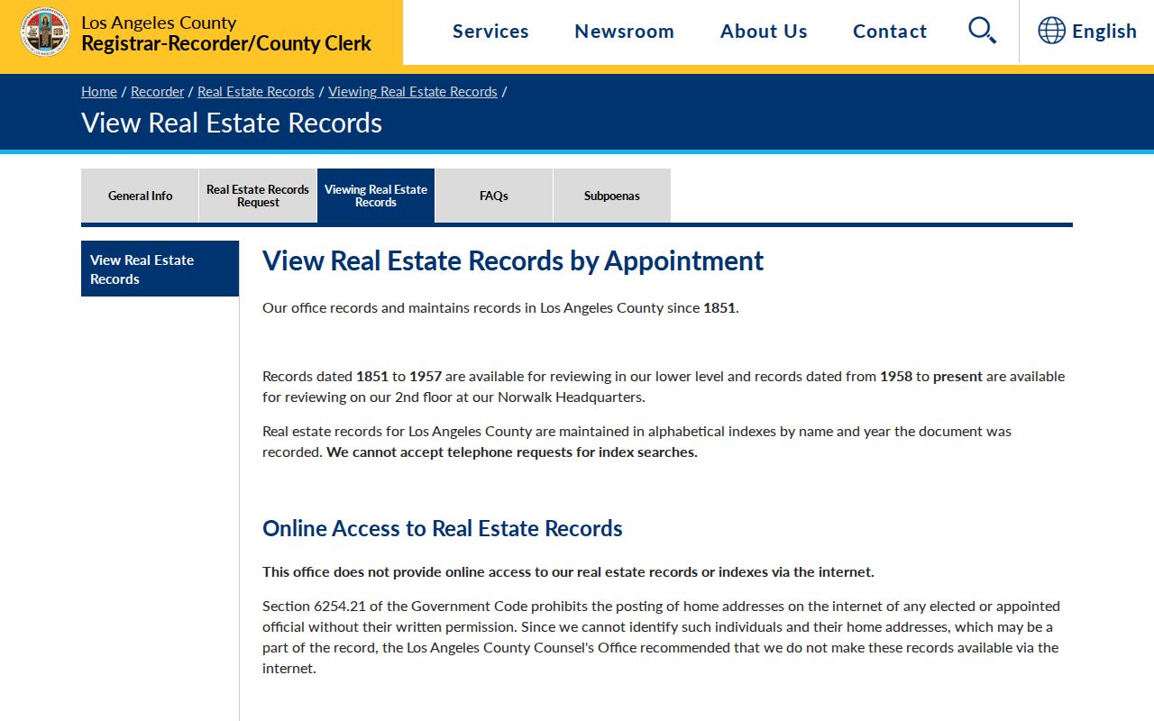 Paramount street directory Los Angeles County recorder records access